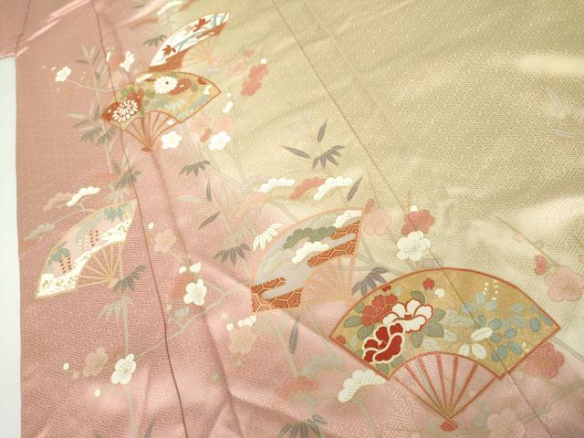 平和屋着物●訪問着 扇面草花文 暈し染め 金彩 正絹 逸品 AABK1709cs