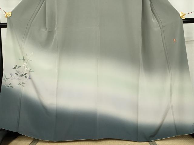 平和屋着物●十日町 加賀草木友禅の第一人者 田村哲彦 色留訪問着 枝花文 暈し染め 正絹 逸品 AABK1711cs