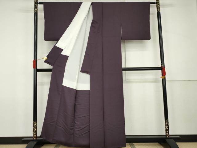 平和屋着物●上質な色無地 紋意匠 深紫色 正絹 逸品 AABK1719cs