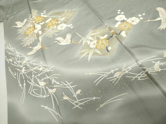 平和屋着物●豪華色留袖 作家物 駒刺繍 松竹梅飛鶴文 金彩 正絹 逸品 AABK1734cs