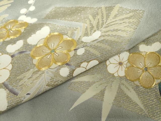 平和屋着物●豪華色留袖 作家物 駒刺繍 松竹梅飛鶴文 金彩 正絹 逸品 AABK1734cs