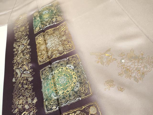 平和屋着物●訪問着 色紙正倉院花文 鳳凰 暈し染め 金銀彩 正絹 逸品 AABK1740cs