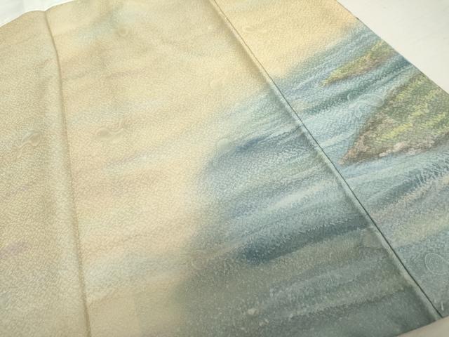 平和屋着物●京友禅作家 黒島敏 訪問着 手描き 風景文 正絹 逸品 AABK1741cs