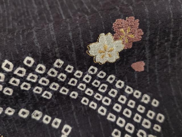 平和屋着物●訪問着 絞り 刺繍 流水に桜 金彩 正絹 逸品 AABK1742cs