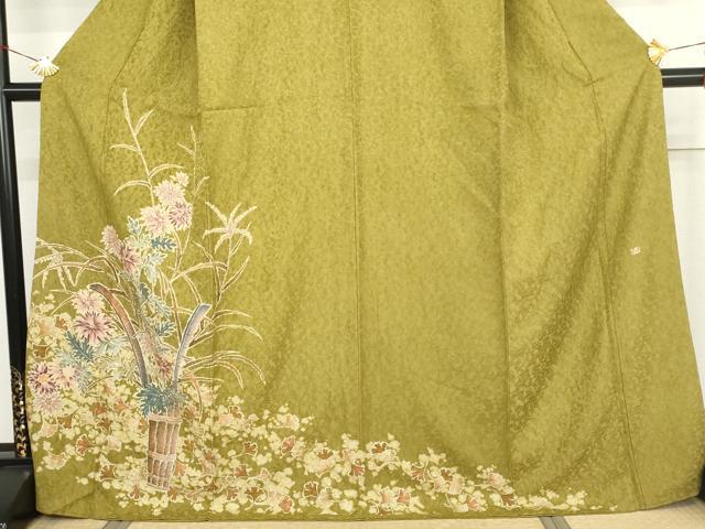 平和屋着物●訪問着 作家物 絞り 飾花文 金通し地 正絹 逸品 AABK1743cs