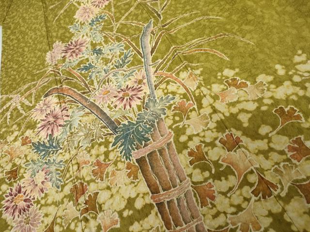平和屋着物●訪問着 作家物 絞り 飾花文 金通し地 正絹 逸品 AABK1743cs