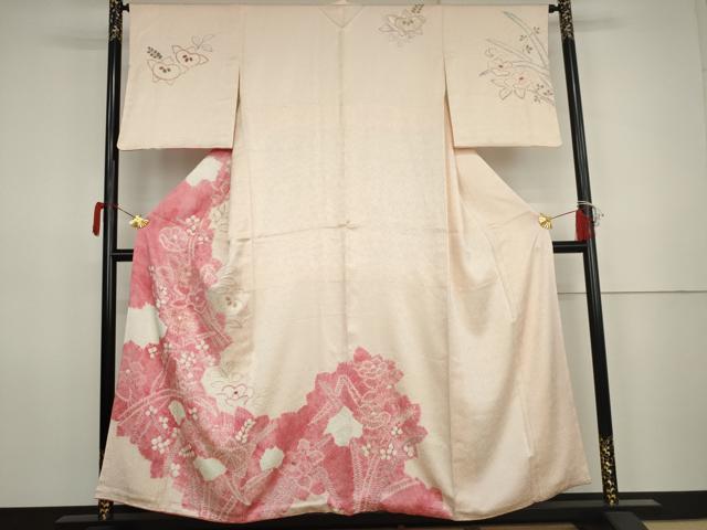 平和屋着物●訪問着 絞り 草花文 暈し染め 金彩 正絹 逸品 AABK1748cs