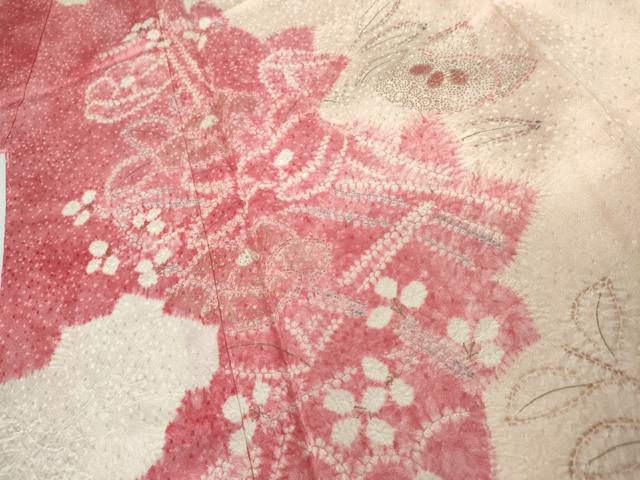 平和屋着物●訪問着 絞り 草花文 暈し染め 金彩 正絹 逸品 AABK1748cs