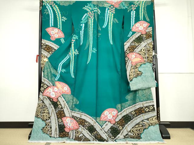 平和屋着物●豪華振袖 辻が花 絞り 扇面花文 金彩 仮絵羽 逸品 未使用 AABK1751cs