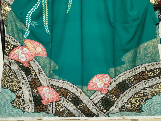 平和屋着物●豪華振袖 辻が花 絞り 扇面花文 金彩 仮絵羽 逸品 未使用 AABK1751cs