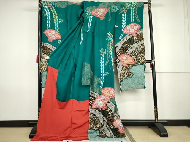 平和屋着物●豪華振袖 辻が花 絞り 扇面花文 金彩 仮絵羽 逸品 未使用 AABK1751cs