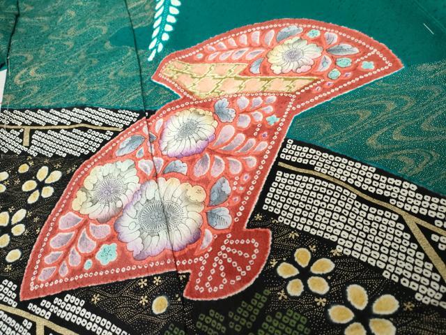 平和屋着物●豪華振袖 辻が花 絞り 扇面花文 金彩 仮絵羽 逸品 未使用 AABK1751cs