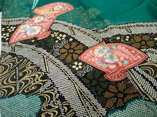 平和屋着物●豪華振袖 辻が花 絞り 扇面花文 金彩 仮絵羽 逸品 未使用 AABK1751cs