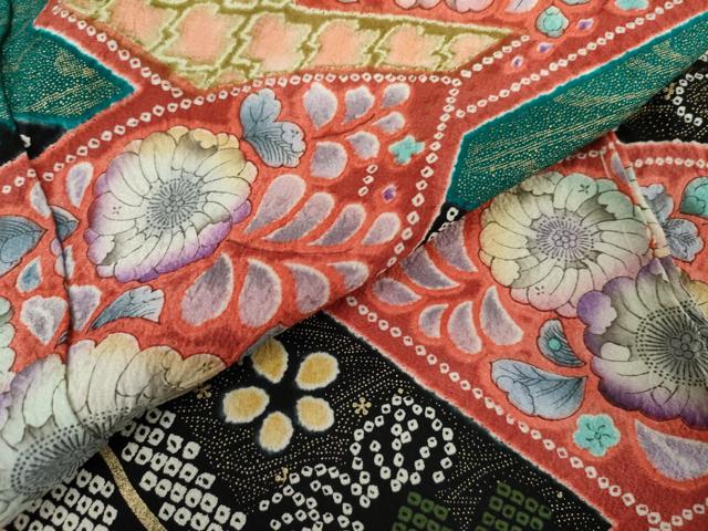 平和屋着物●豪華振袖 辻が花 絞り 扇面花文 金彩 仮絵羽 逸品 未使用 AABK1751cs