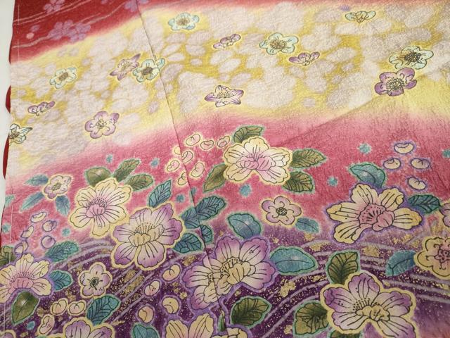 平和屋着物●豪華振袖 草花文 暈し染め 金彩 金通し地 仮絵羽 逸品 未使用 AABK1754cs