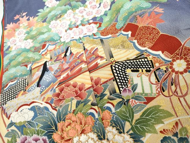 平和屋着物●吉澤友禅 振袖 駒刺繍 源氏物語 暈し染め 金彩 仮絵羽 逸品 未使用 AABK1758cs