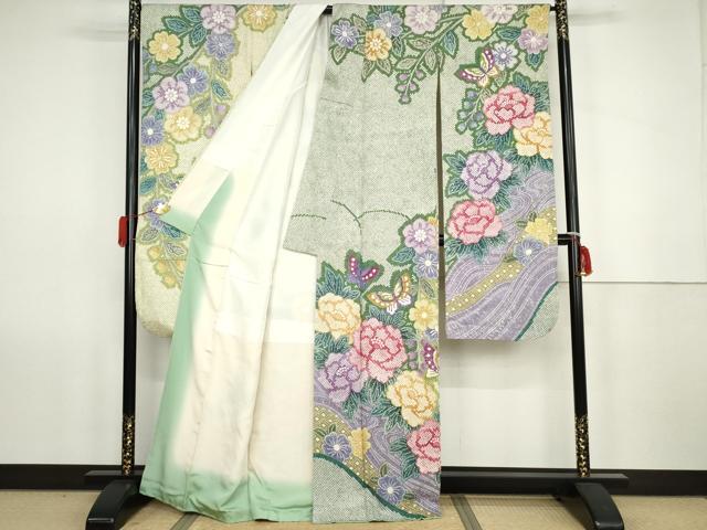 平和屋着物●豪華振袖 花蝶文 正絹 逸品 AABK1761cs