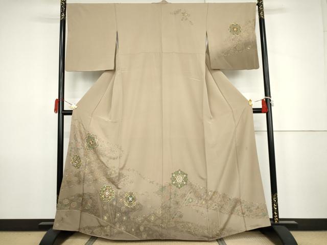 平和屋着物●中国三大刺繍 スワトウ刺繍 汕頭刺繍 総刺繍 蘇州刺繍 訪問着 正倉院花文 暈し染め 金糸 正絹 逸品 AABK1762cs