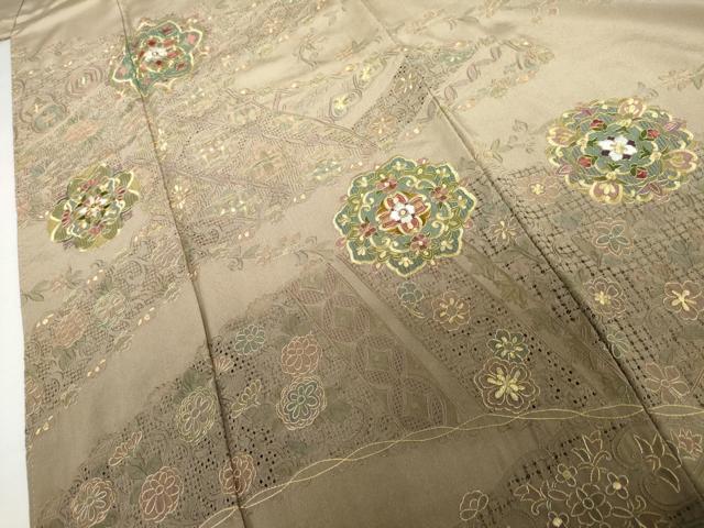 平和屋着物●中国三大刺繍 スワトウ刺繍 汕頭刺繍 総刺繍 蘇州刺繍 訪問着 正倉院花文 暈し染め 金糸 正絹 逸品 AABK1762cs