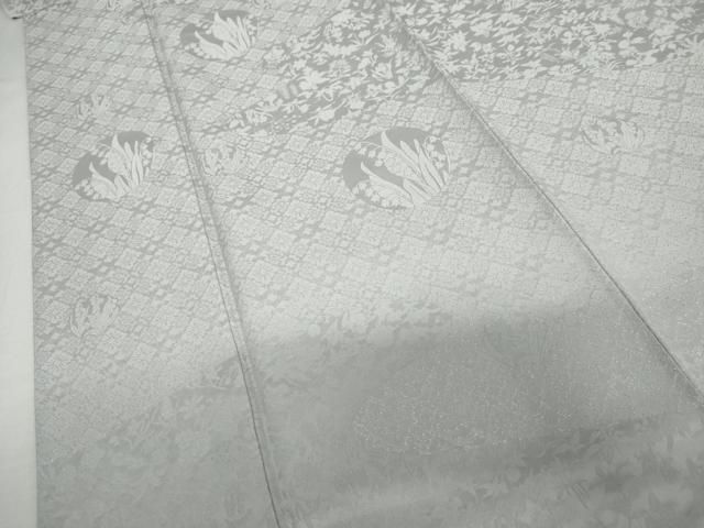 平和屋着物●無地絵羽訪問着 草花地紋 白梅鼠色地 銀糸 正絹 逸品 AABK1766cs
