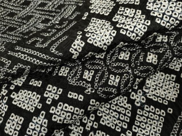 平和屋着物●上質な小紋 総絞り 切嵌吉祥文 黒地 正絹 逸品 AABK1767cs