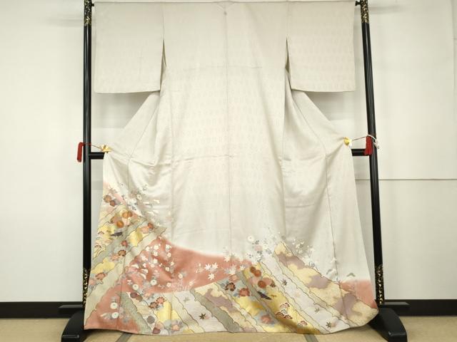 平和屋着物●豪華色留袖 駒刺繍 雪輪草花文 暈し染め 金彩 正絹 逸品 AABK1768cs