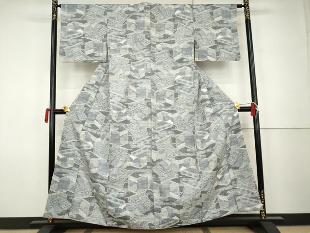 平和屋着物▼小千谷紬 屏風几帳吉祥文 正絹 逸品 AABK1770cs