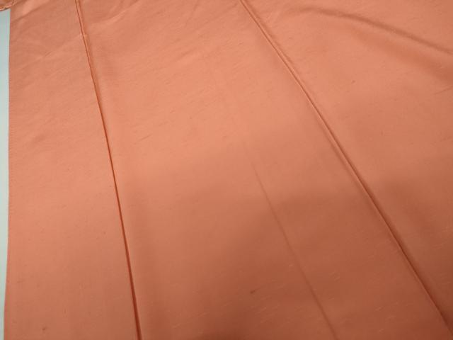 平和屋着物●上質な色無地 お召ちりめん 珊瑚朱色 正絹 逸品 AABK1771cs