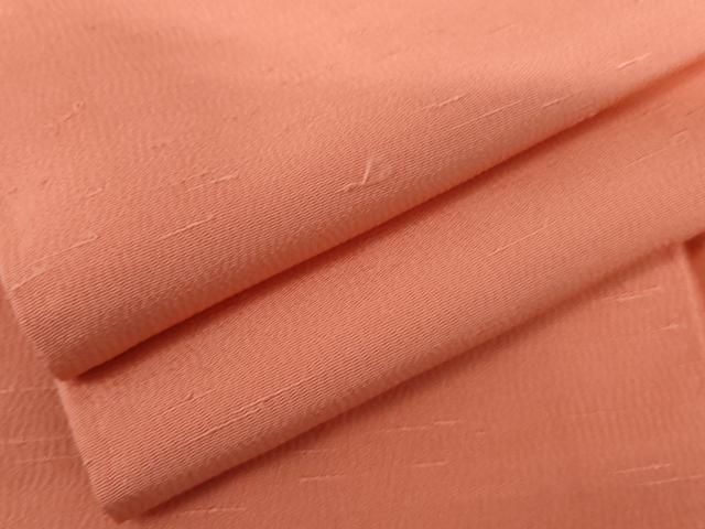 平和屋着物●上質な色無地 お召ちりめん 珊瑚朱色 正絹 逸品 AABK1771cs