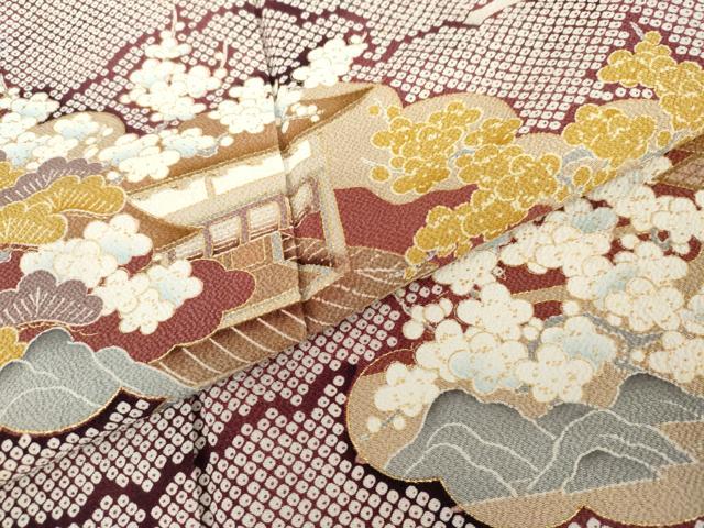 平和屋着物●訪問着 松竹梅風景文 暈し染め 金彩 鬼しぼ縮緬 正絹 逸品 AABK1773cs