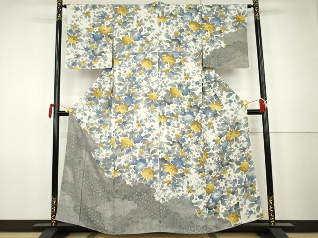 平和屋着物●訪問着 枝花文 金通し地 正絹 逸品 AABK1776cs