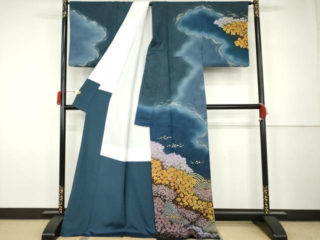 平和屋着物●訪問着 おぼろ染め 重ね絞り 立波花文 暈し染め 金通し地 正絹 逸品 AABK1777cs