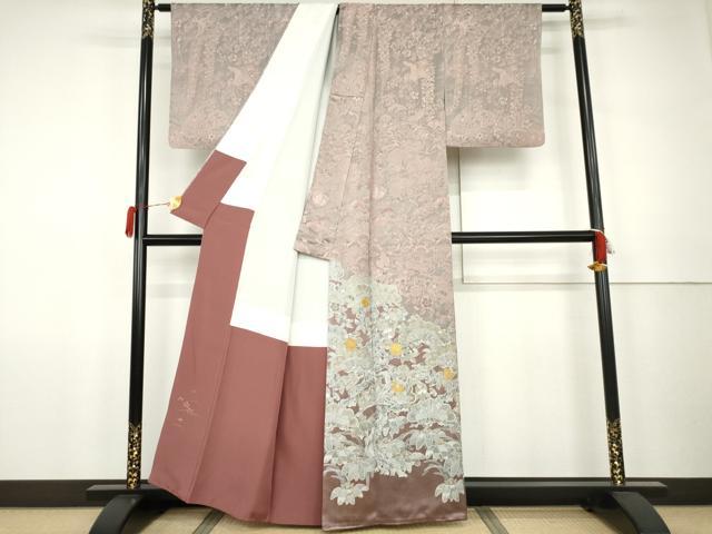 平和屋着物●山岡古都・古都染人 染織美術品 薬墨染 天目織 お召 訪問着 鳳凰花松文 金彩 正絹 逸品 AABK1778cs