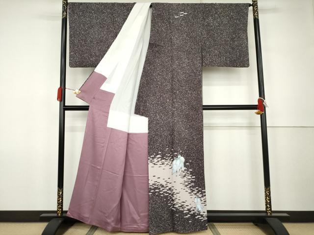平和屋着物●訪問着 シロサギ 白鷺 たたき染め 金彩 さが美扱い 正絹 逸品 AABK1780cs