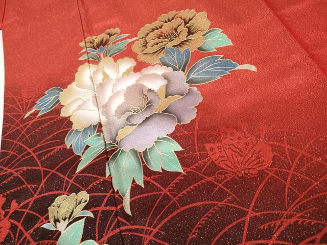 平和屋着物●豪華振袖 花蝶文 金彩 金通し地 正絹 逸品 AABK1782cs