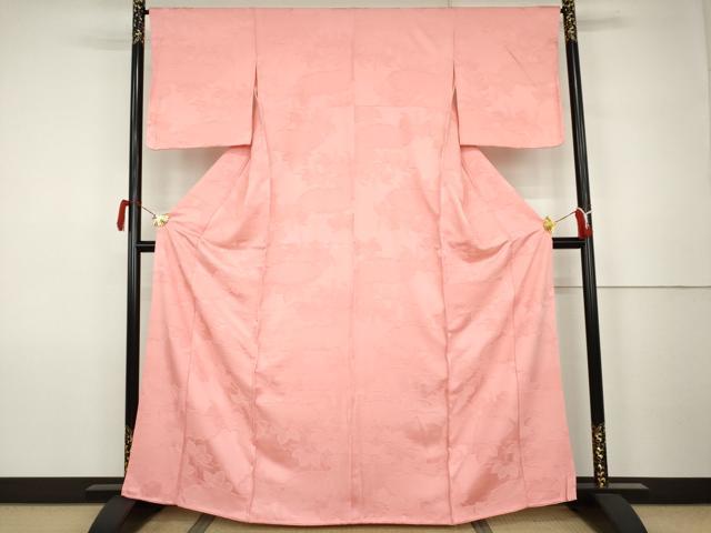 平和屋着物●上質な色無地 桐地紋 紅梅色 正絹 逸品 未使用 AABK1784cs