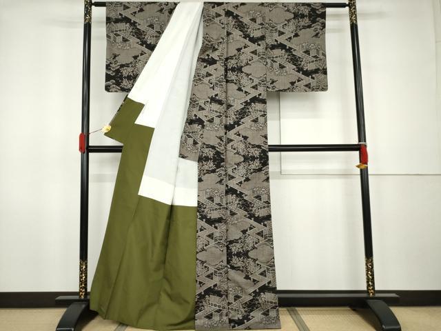 平和屋着物●本場大島紬 割込み絣 雲取り風景文 正絹 逸品 AABK1792cs