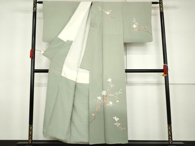 平和屋着物●京加賀友禅 百貫達雄 訪問着 枝花文 暈し染め 正絹 逸品 AABK1793cs