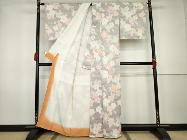 平和屋着物●上質な小紋 地紋起こし 椿 暈し染め 正絹 逸品 未使用 AABK1794cs