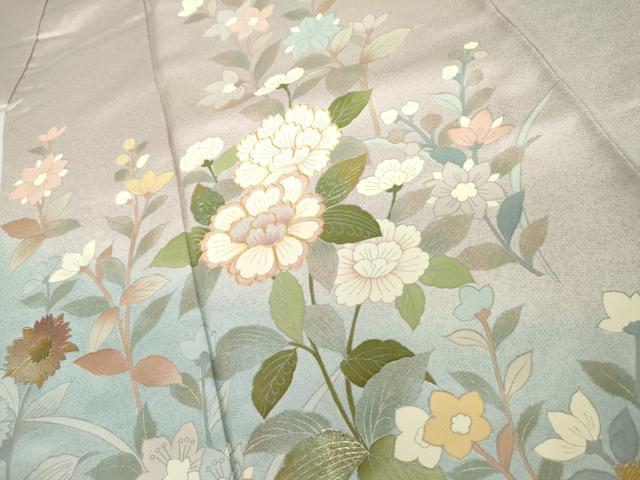 平和屋着物●訪問着 駒刺繍 枝花文 暈し染め 金銀彩 ロング丈 正絹 逸品 AABK1795cs