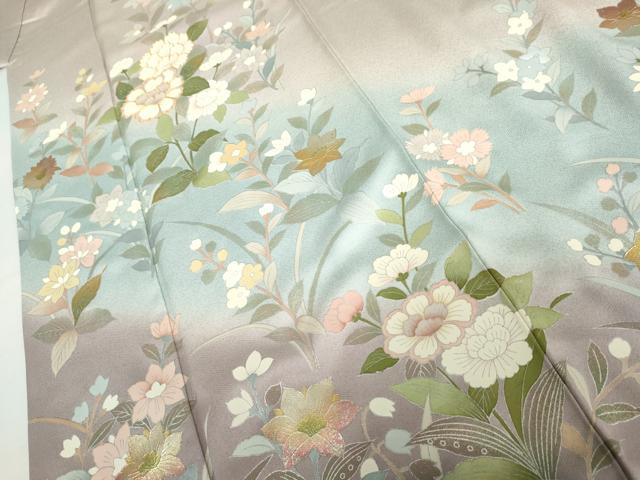 平和屋着物●訪問着 駒刺繍 枝花文 暈し染め 金銀彩 ロング丈 正絹 逸品 AABK1795cs