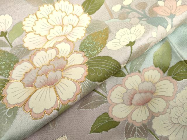 平和屋着物●訪問着 駒刺繍 枝花文 暈し染め 金銀彩 ロング丈 正絹 逸品 AABK1795cs