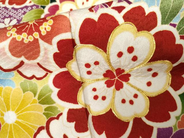 平和屋着物●豪華振袖 駒刺繍 蔓帯草花文 暈し染め ロング丈 正絹 逸品 AABK1798cs