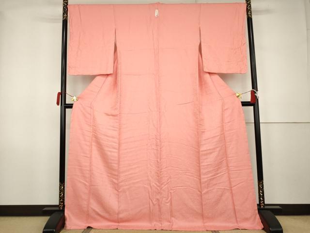平和屋着物●上質な色無地 南天地紋 紅梅色 ロング丈 正絹 逸品 未使用 AABK1804cs