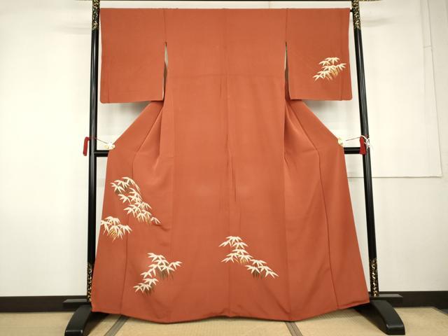 平和屋着物●訪問着 駒刺繍 笹竹文 正絹 逸品 AABK1806cs