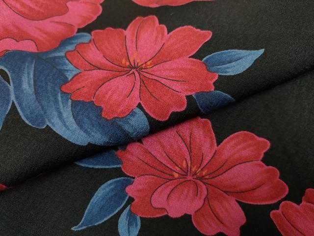 平和屋着物●豪華振袖 草花文 黒地 正絹 逸品 AABK1807cs