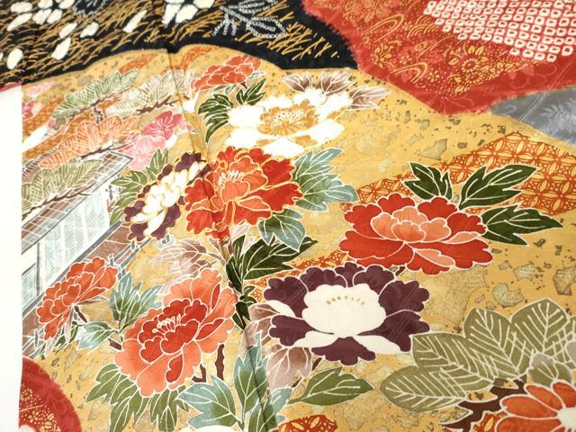 平和屋着物●豪華振袖 駒刺繍 絞り 雪輪風景花蝶文 金彩 正絹 逸品 AABK1819cs