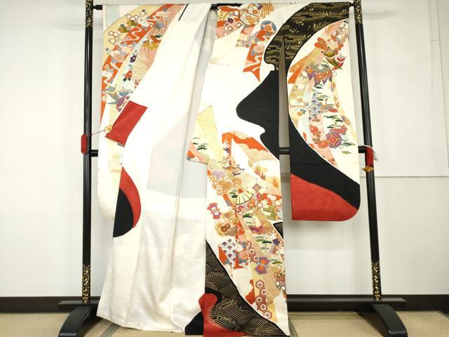 平和屋着物●豪華振袖 駒刺繍 絞り 束ね熨斗飛鶴吉祥文 金彩 高島屋扱い 正絹 逸品 AABK1821cs