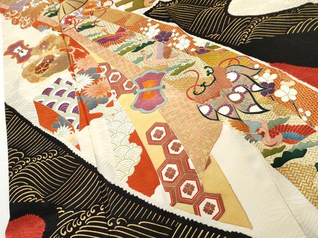 平和屋着物●豪華振袖 駒刺繍 絞り 束ね熨斗飛鶴吉祥文 金彩 高島屋扱い 正絹 逸品 AABK1821cs