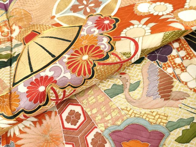 平和屋着物●豪華振袖 駒刺繍 絞り 束ね熨斗飛鶴吉祥文 金彩 高島屋扱い 正絹 逸品 AABK1821cs